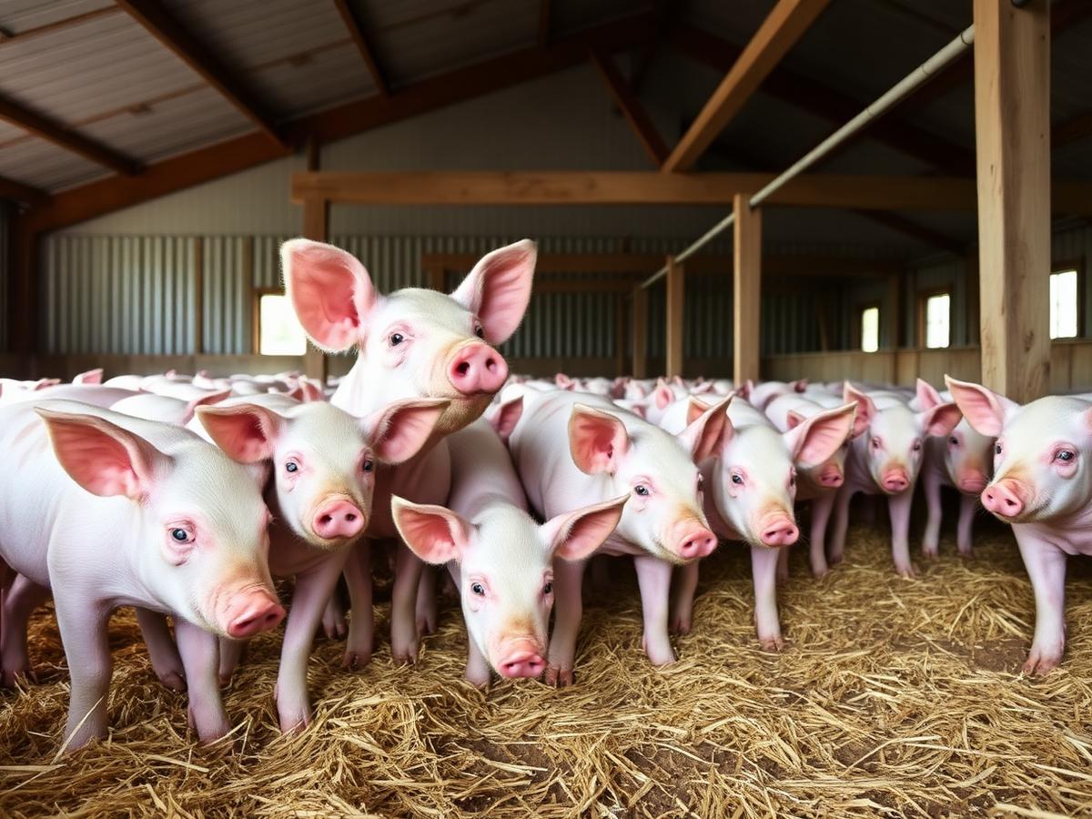 Pigs in a clean straw-bedded barn