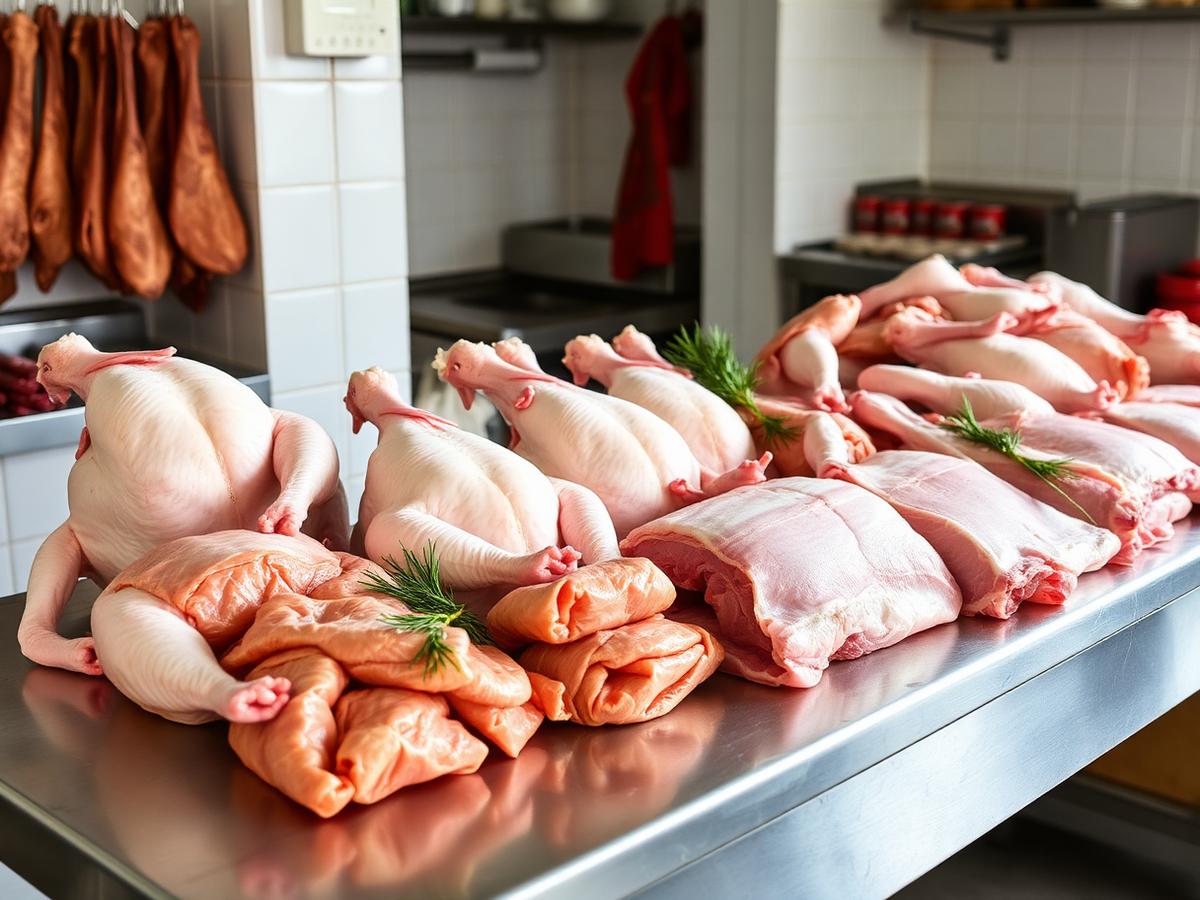 Fresh dressed chicken and pork cuts prepared at the farm